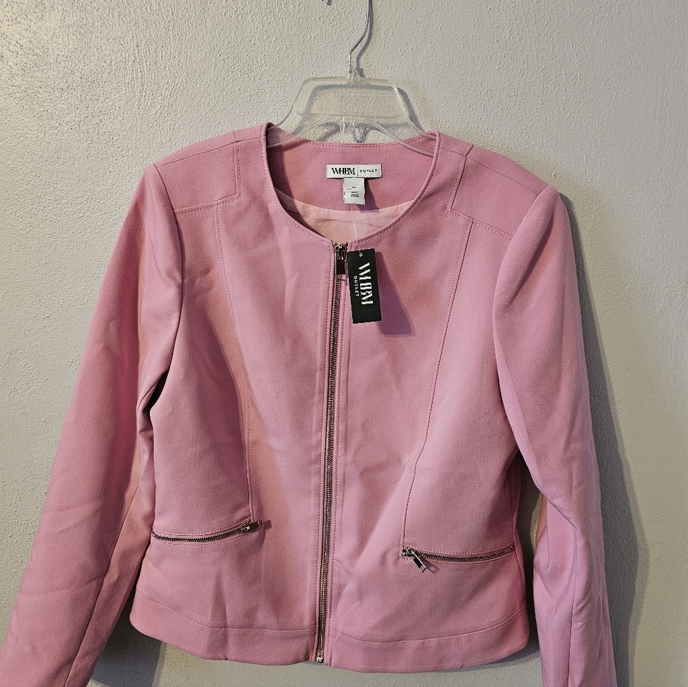 White House Black Market Light Pink Zippered Blazer